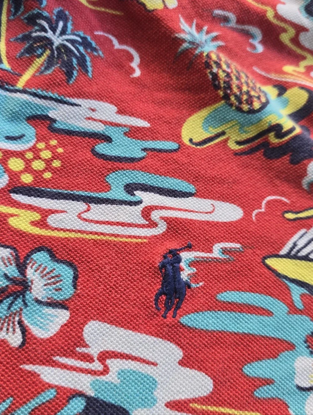 Polo Ralph Lauren Polo Shirt Men L Red Hawaiian Aloha Surfing Cotton Classic Fit